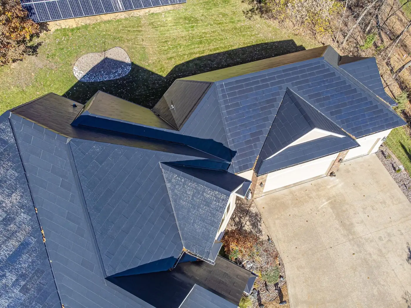 Overhead Tesla Solar Roof covering entire home