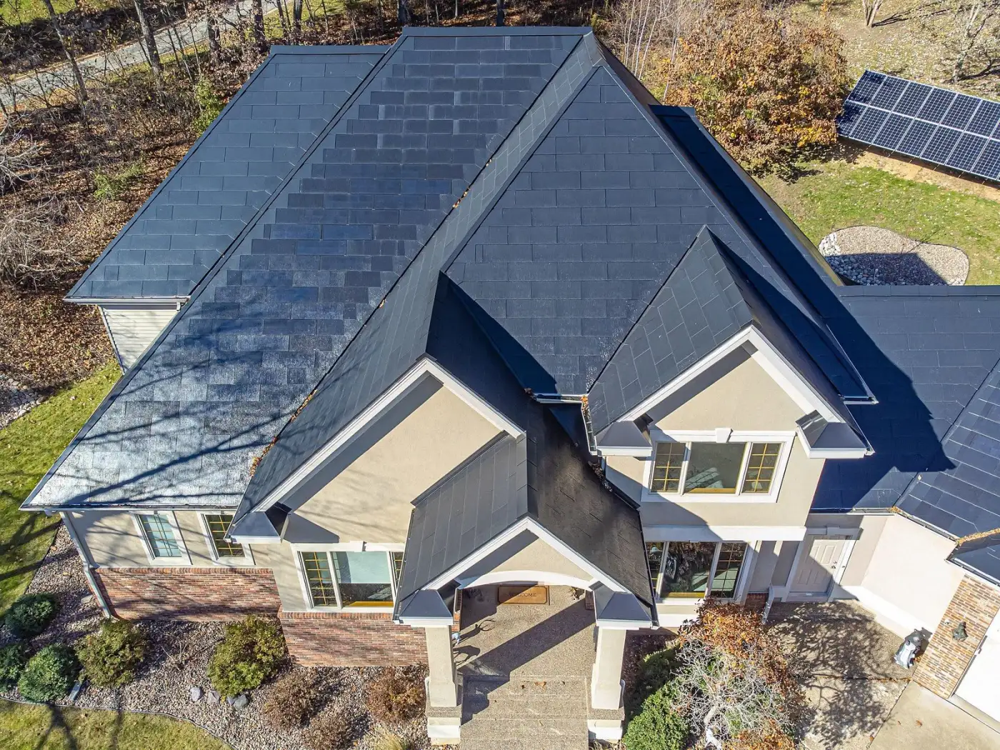 Front of home with Tesla Solar Roof shingles